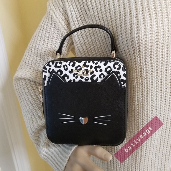NWT KATE SPADE DAISY MEOW CROSSBODY BLACK LEOPARD WHITE WKR00600 100% AUTHENTIC - Picture 1 of 13